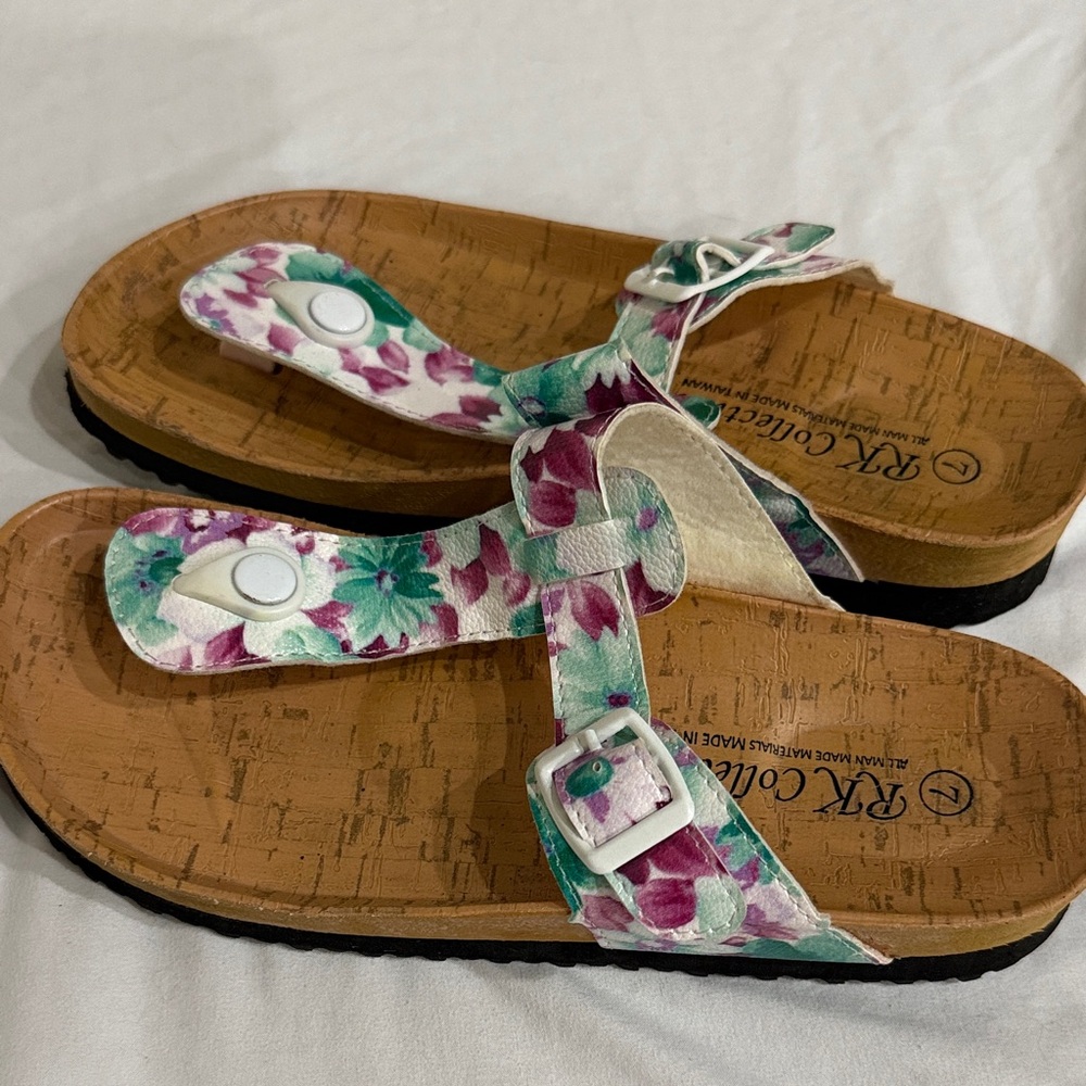 RK Collection Floral Cork Women's Sandals Man Made In Taiwan Size 7 New